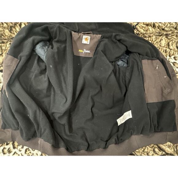 Carhartt Hooded Work Jacket Coat Brown Canvas Duck Active Zip Up Utility - Picture 4 of 9